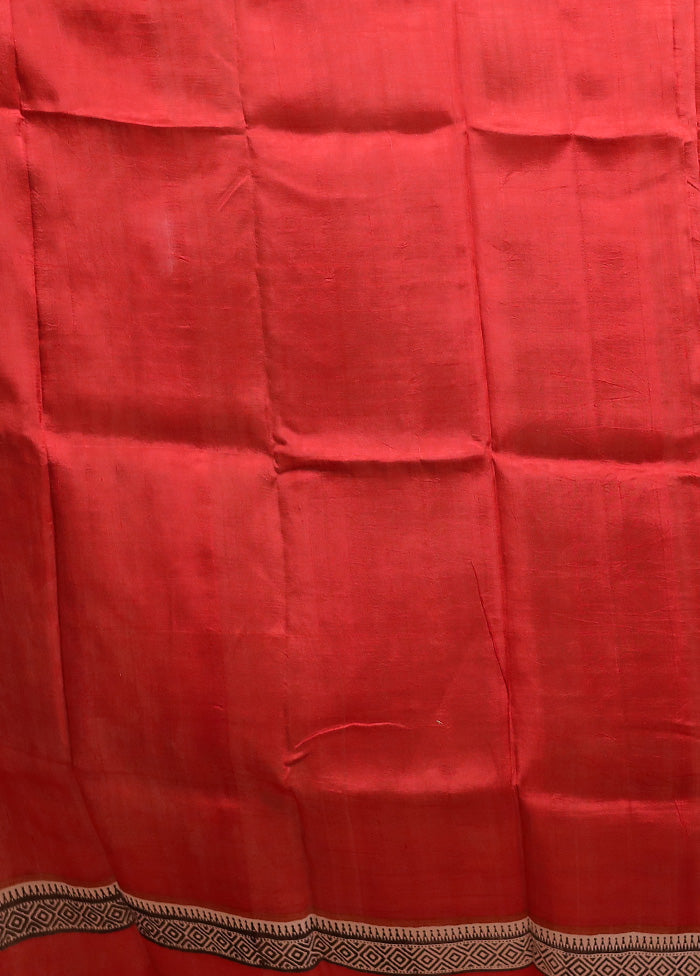Rust Printed Pure Silk Saree Without Blouse Piece