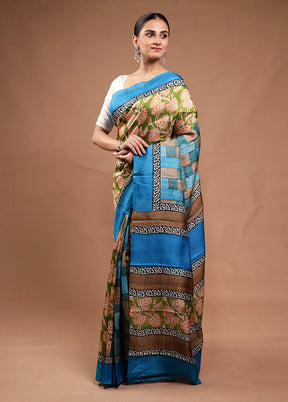 Green Printed Pure Silk Saree Without Blouse Piece