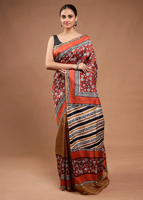 Red Printed Pure Silk Saree Without Blouse Piece