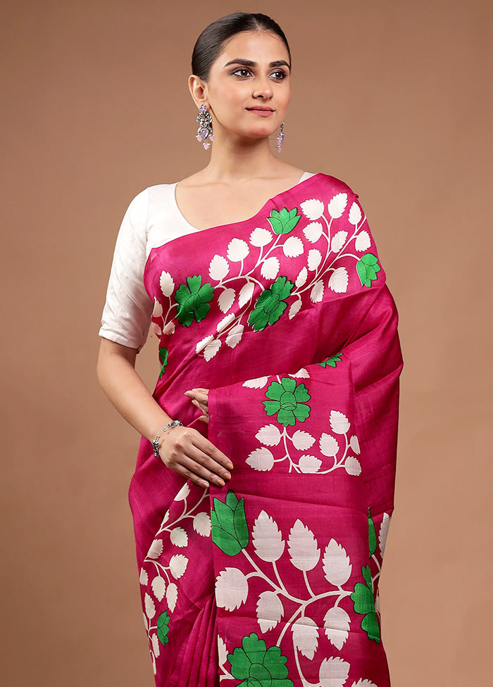 Pink Printed Pure Silk Saree Without Blouse Piece