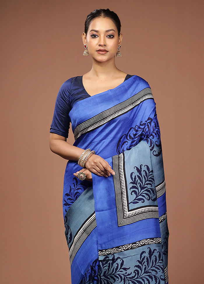 Grey Printed Pure Silk Saree Without Blouse Piece