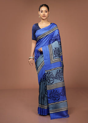 Grey Printed Pure Silk Saree Without Blouse Piece