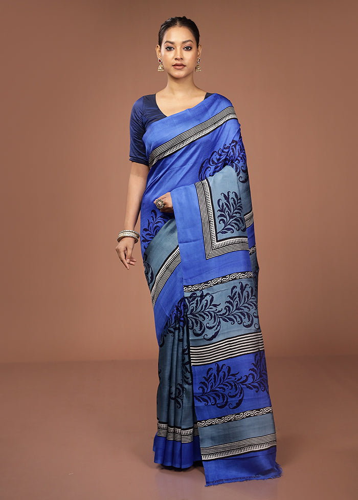 Grey Printed Pure Silk Saree Without Blouse Piece