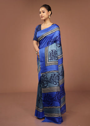 Grey Printed Pure Silk Saree Without Blouse Piece