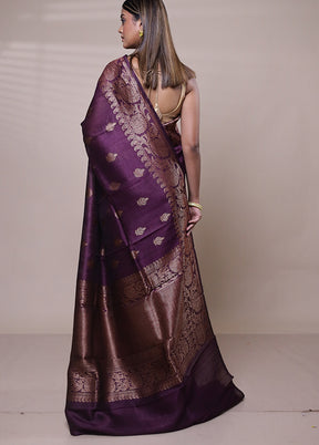 Purple Handloom Tussar Pure Silk Saree With Blouse Piece