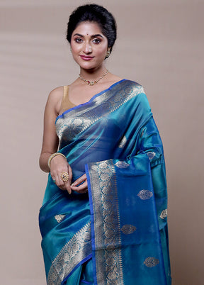 Blue Handloom Pure Organza Saree With Blouse Piece