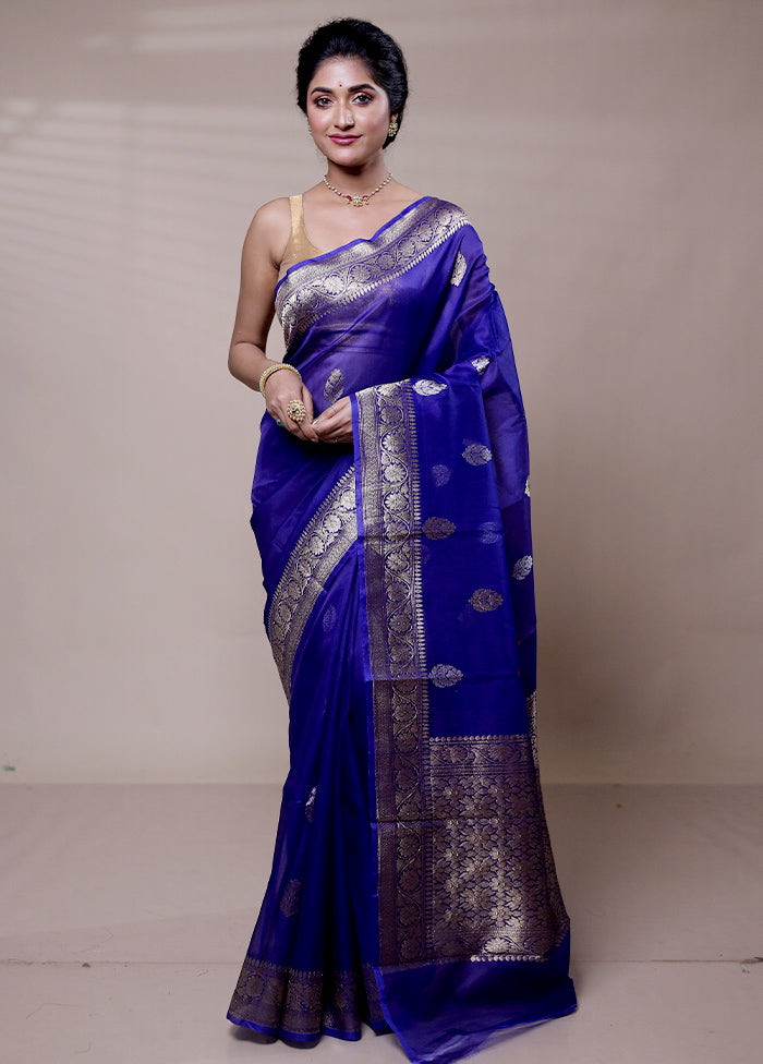 Purple Handloom Pure Organza Saree With Blouse Piece