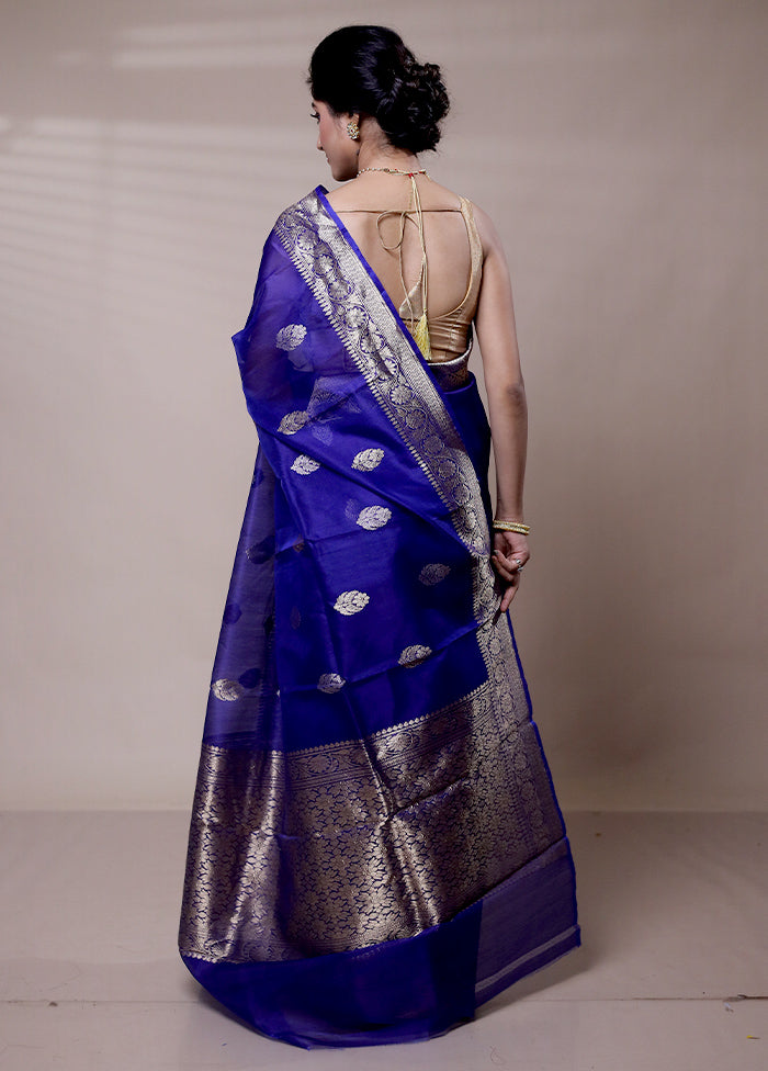 Purple Handloom Pure Organza Saree With Blouse Piece