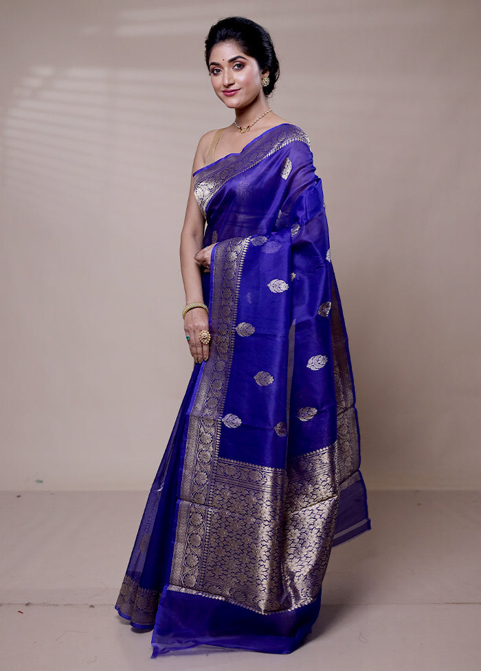 Purple Handloom Pure Organza Saree With Blouse Piece