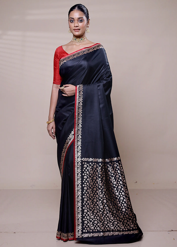 Black Banarasi Silk Saree With Blouse Piece