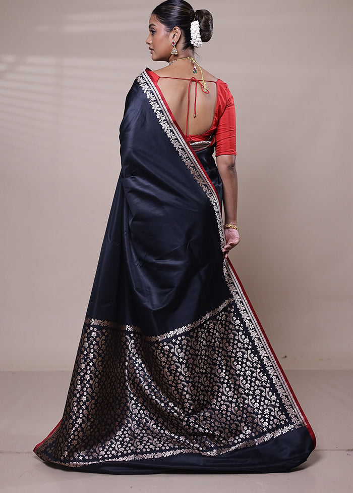 Black Banarasi Silk Saree With Blouse Piece