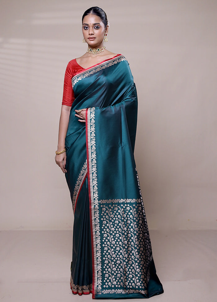 Green Banarasi Silk Saree With Blouse Piece