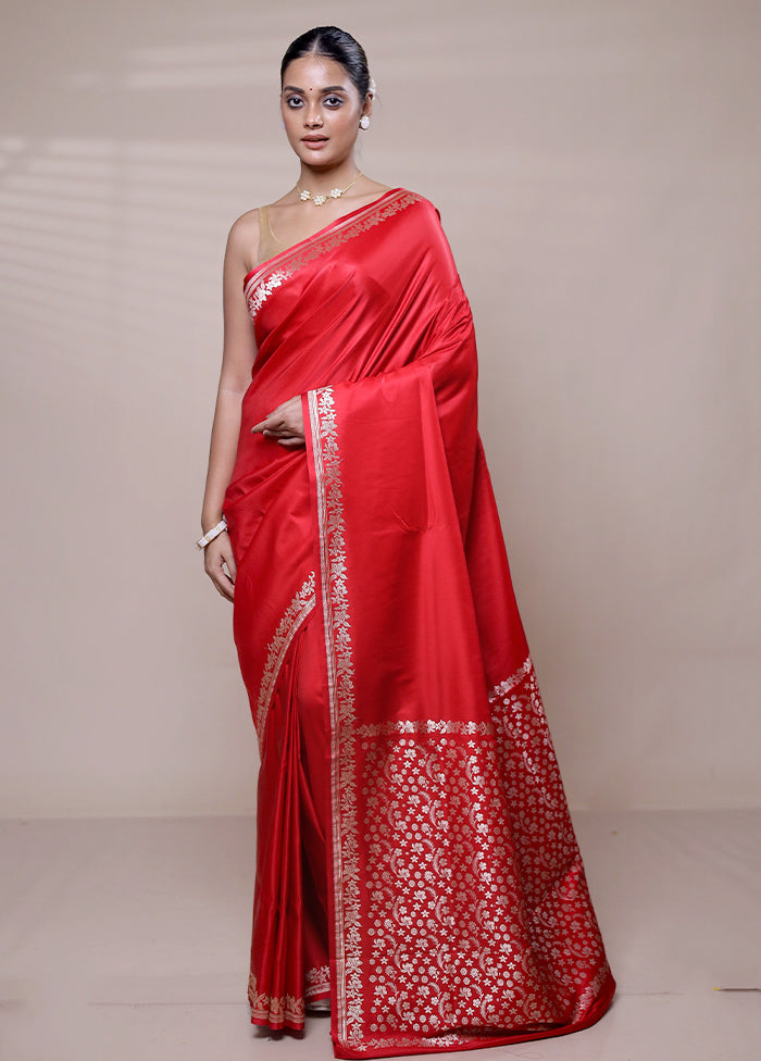 Red Banarasi Silk Saree With Blouse Piece