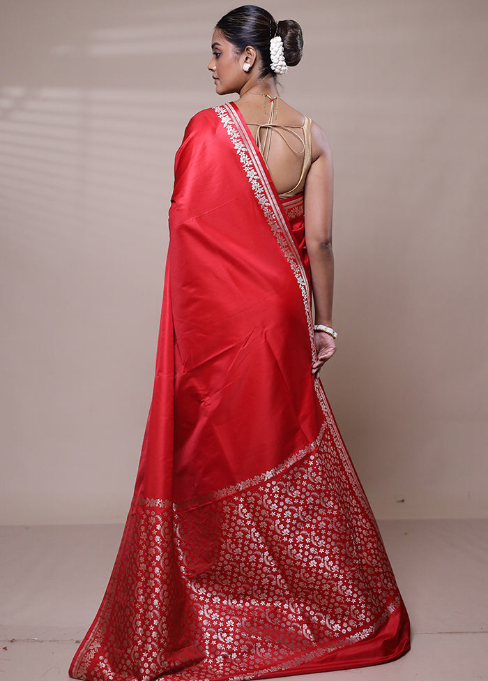 Red Banarasi Silk Saree With Blouse Piece