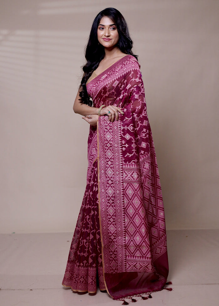 Pink Kora Silk Saree With Blouse Piece