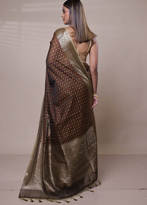 Brown Kora Silk Saree With Blouse Piece