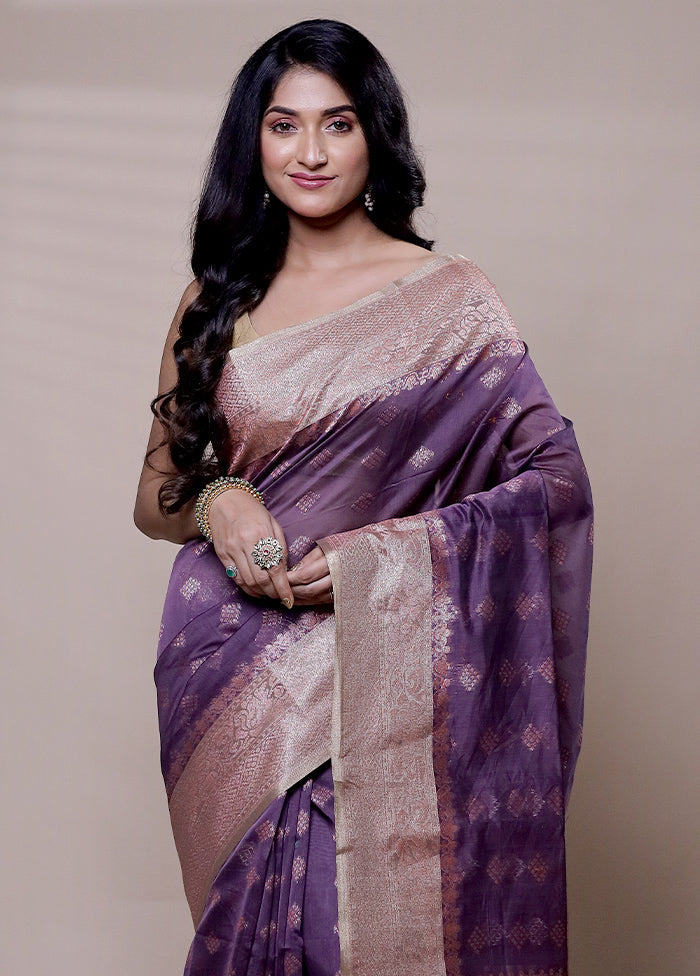 Purple Kora Silk Saree With Blouse Piece