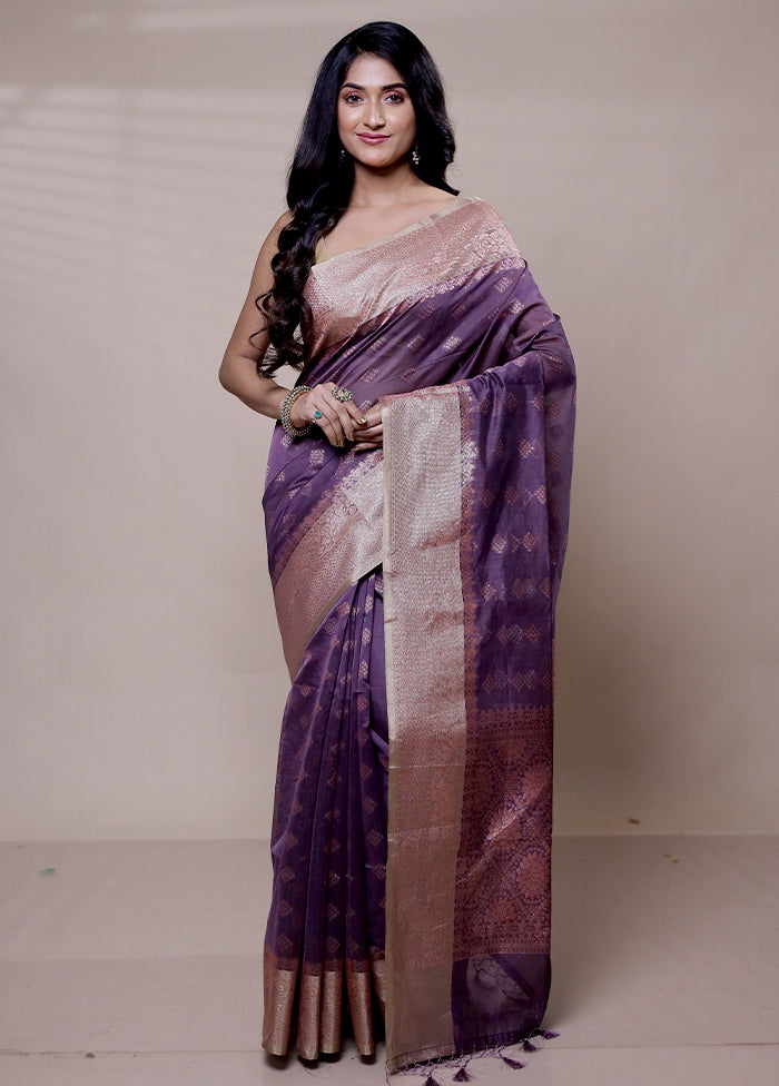 Purple Kora Silk Saree With Blouse Piece