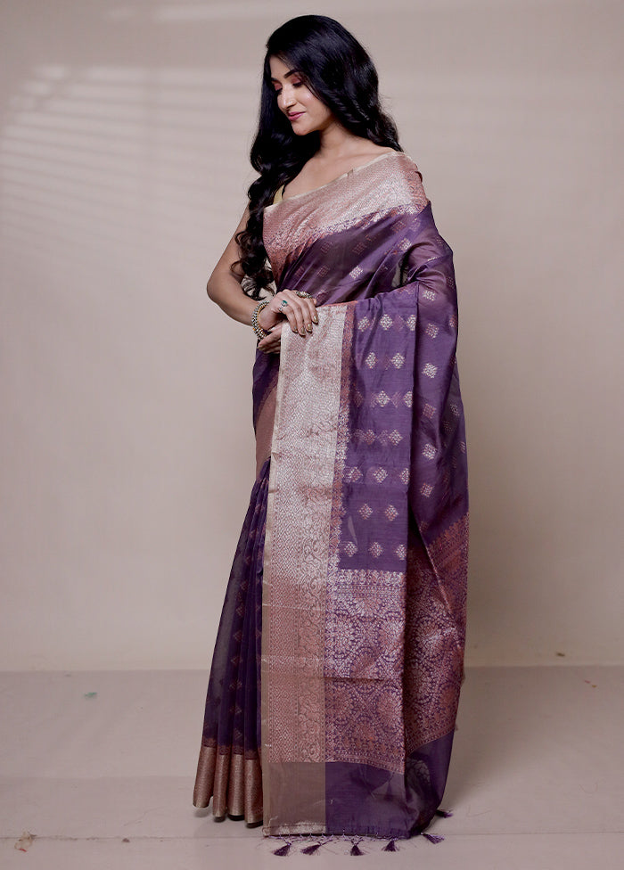 Purple Kora Silk Saree With Blouse Piece