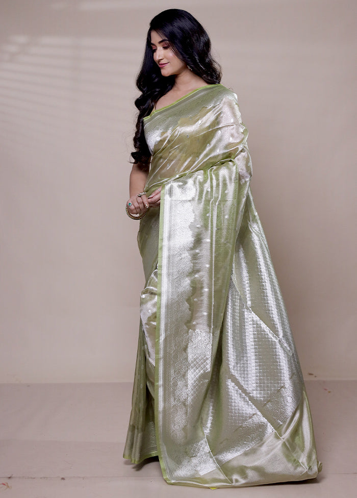 Green Tissue Silk Saree With Blouse Piece