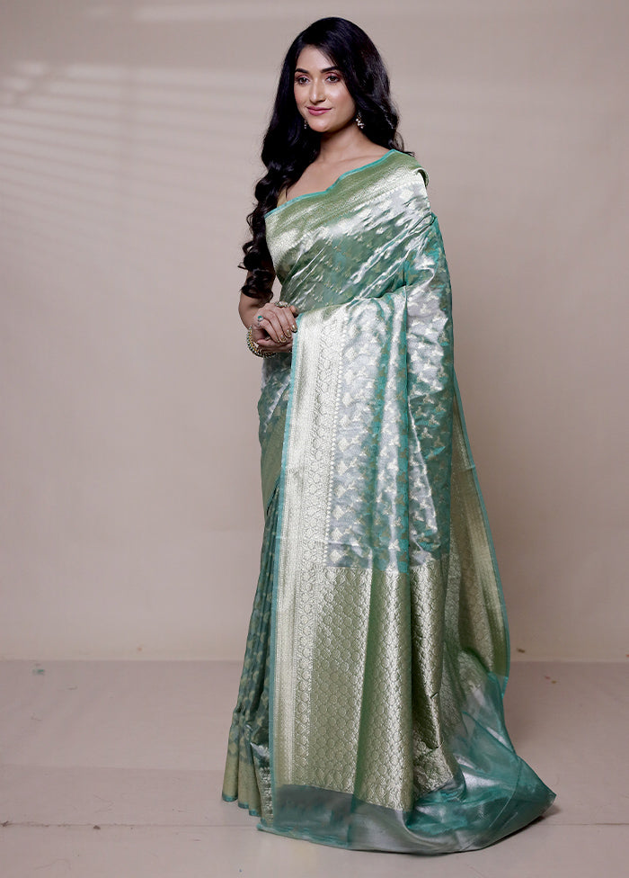 Green Tissue Silk Saree With Blouse Piece