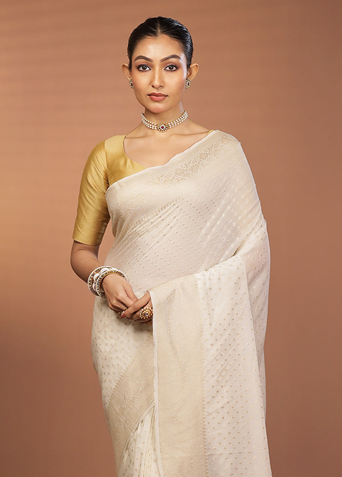 White Georgette Saree With Blouse Piece