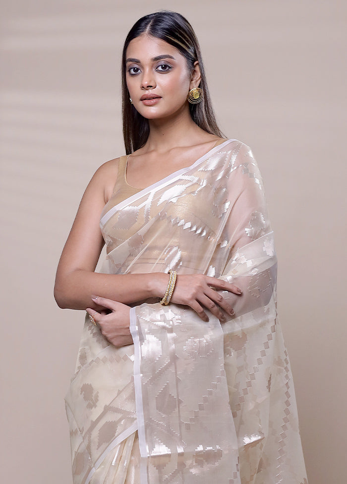 Cream Organza Saree With Blouse Piece