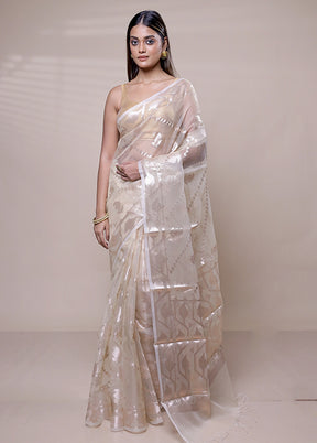 Cream Organza Saree With Blouse Piece