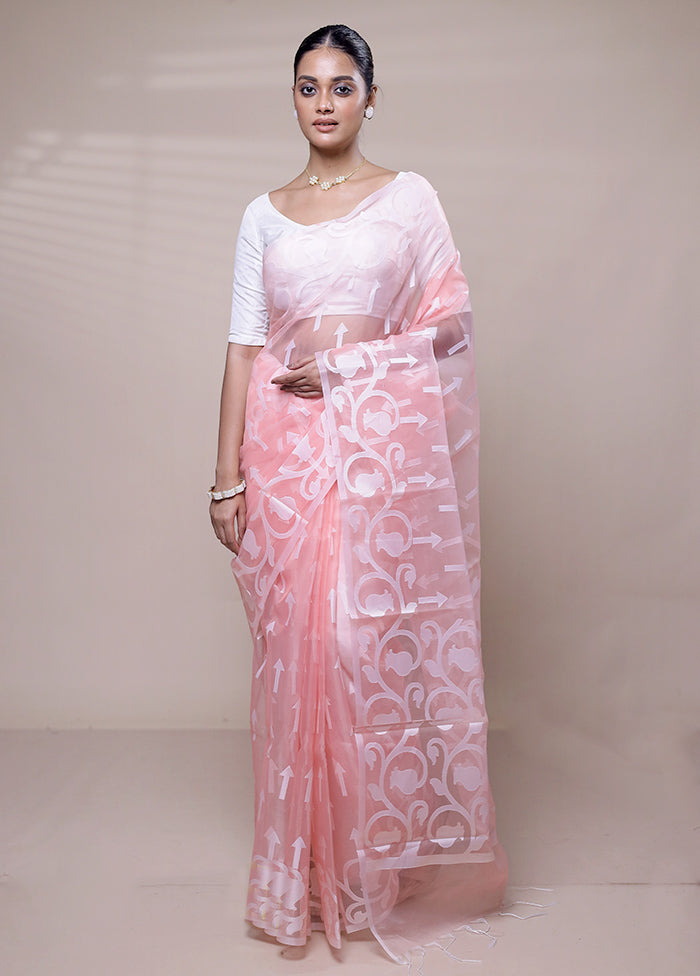 Pink Organza Saree With Blouse Piece