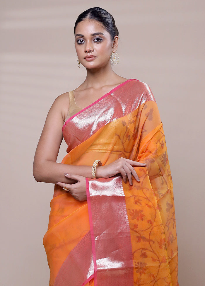 Yellow Organza Saree With Blouse Piece