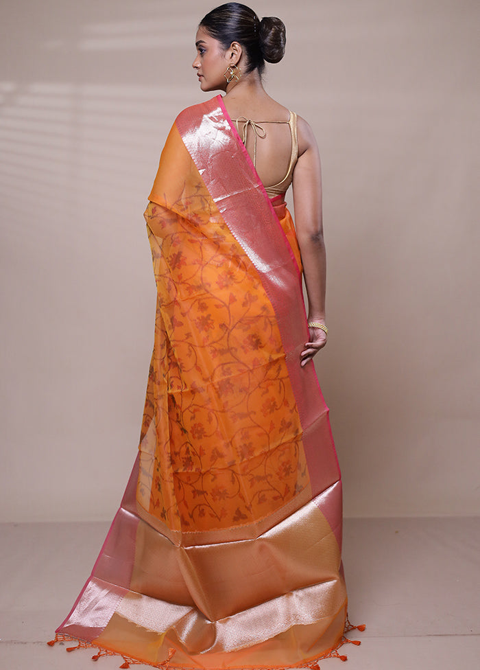 Yellow Organza Saree With Blouse Piece