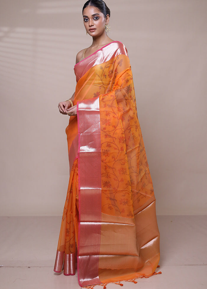 Yellow Organza Saree With Blouse Piece