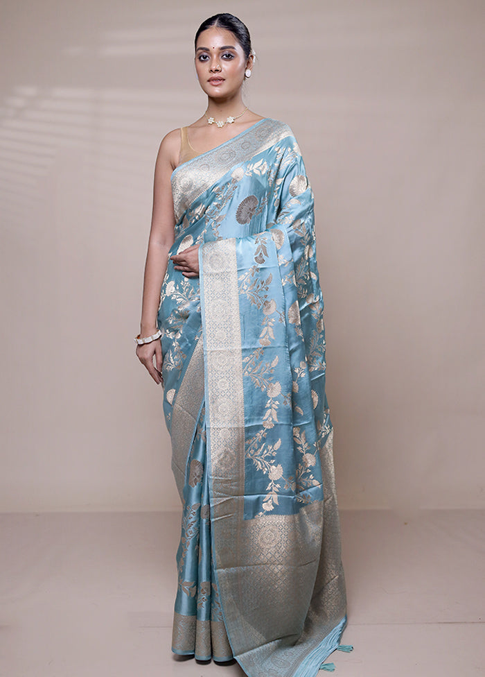 Blue Handloom Pure Georgette Saree With Blouse Piece