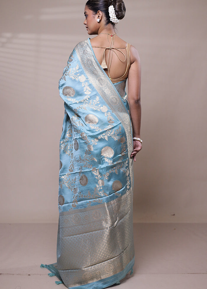 Blue Handloom Pure Georgette Saree With Blouse Piece