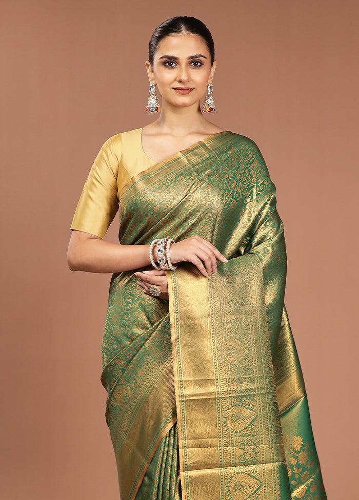 Green Kanjivaram Silk Saree With Blouse Piece