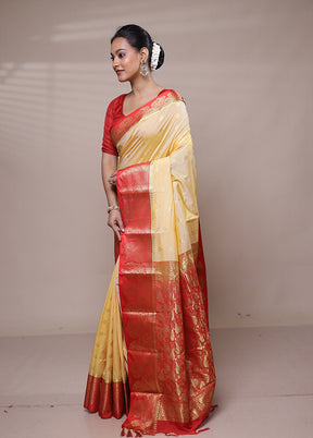 Yellow Kanjivaram Silk Saree With Blouse Piece