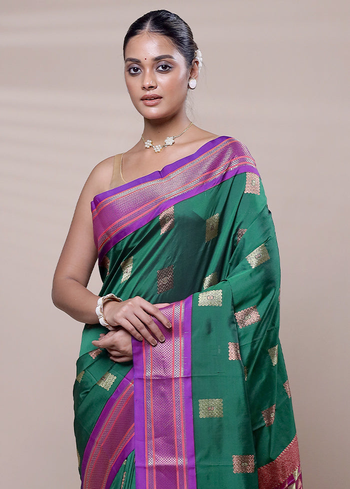 Green Kanjivaram Silk Saree With Blouse Piece