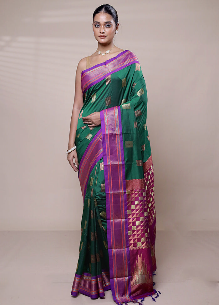 Green Kanjivaram Silk Saree With Blouse Piece