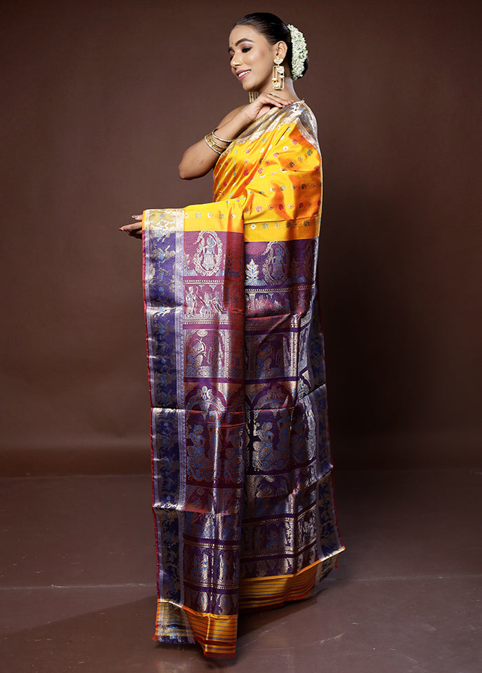 Yellow Handloom Baluchari Pure Silk Saree With Blouse Piece