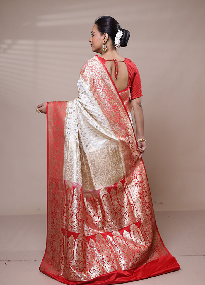 Cream Banarasi Silk Saree With Blouse Piece