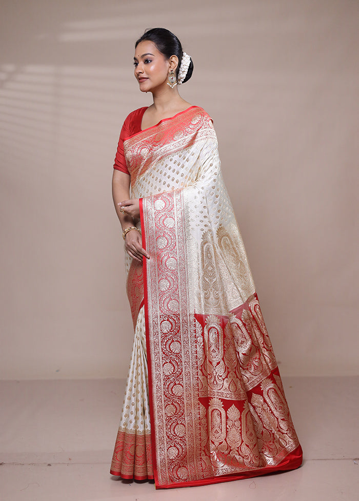 Cream Banarasi Silk Saree With Blouse Piece