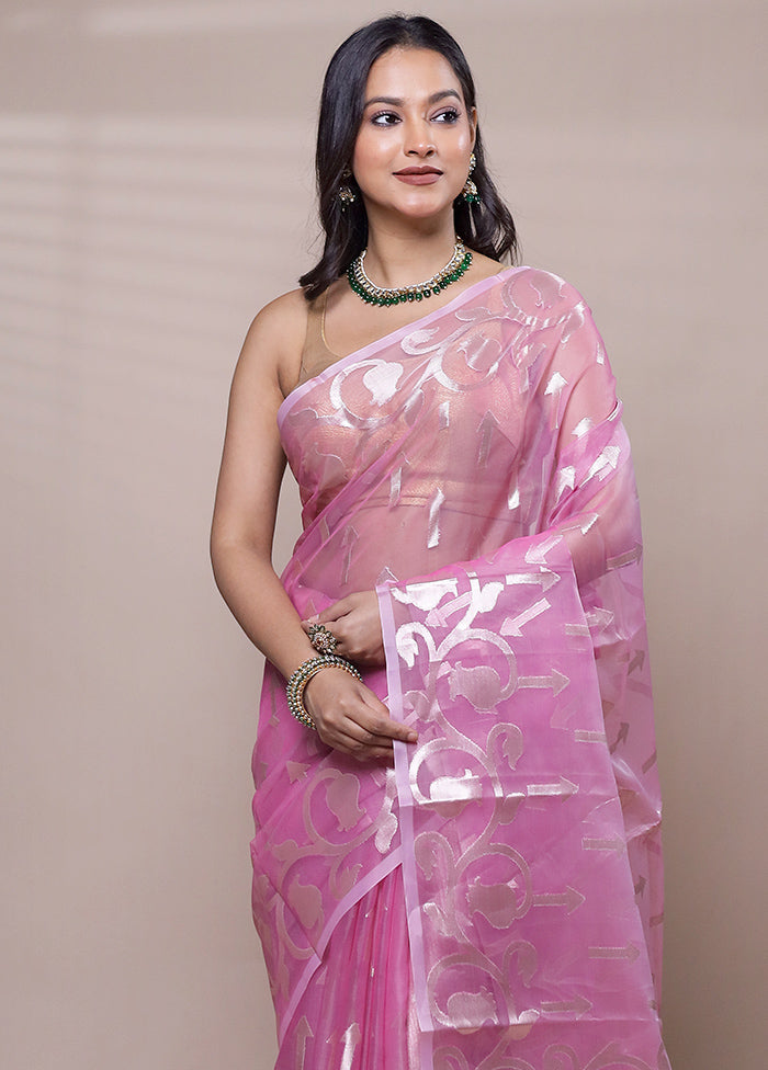 Pink Organza Saree With Blouse Piece