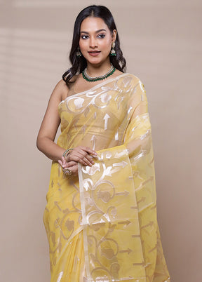 Yellow Organza Saree With Blouse Piece