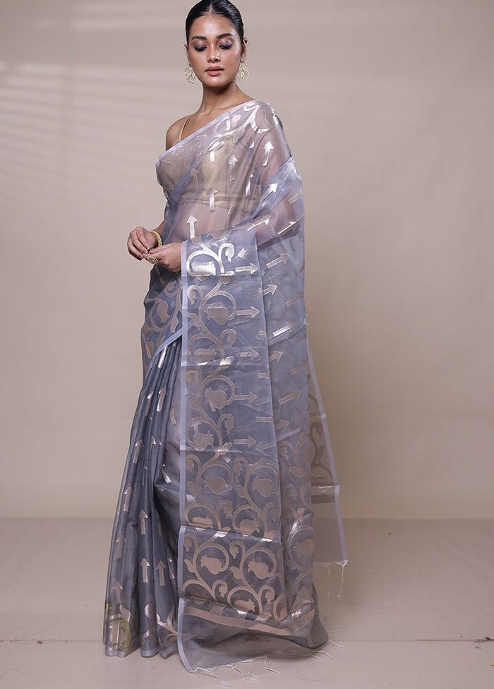 Grey Organza Saree With Blouse Piece