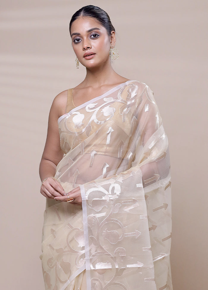 Cream Organza Saree With Blouse Piece