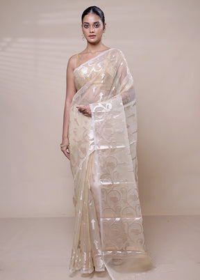 Cream Organza Saree With Blouse Piece