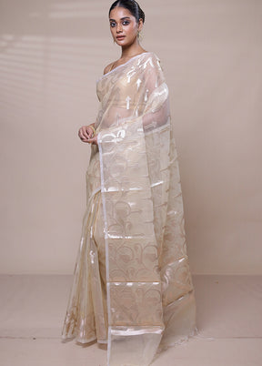 Cream Organza Saree With Blouse Piece