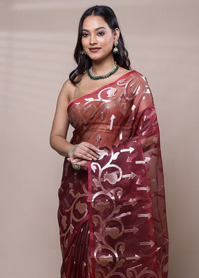 Maroon Organza Saree With Blouse Piece