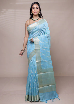 Blue Cotton Saree With Blouse Piece