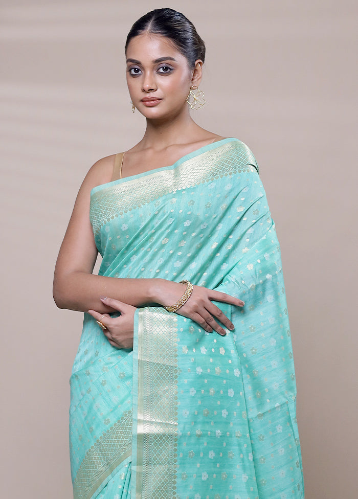 Blue Cotton Saree With Blouse Piece